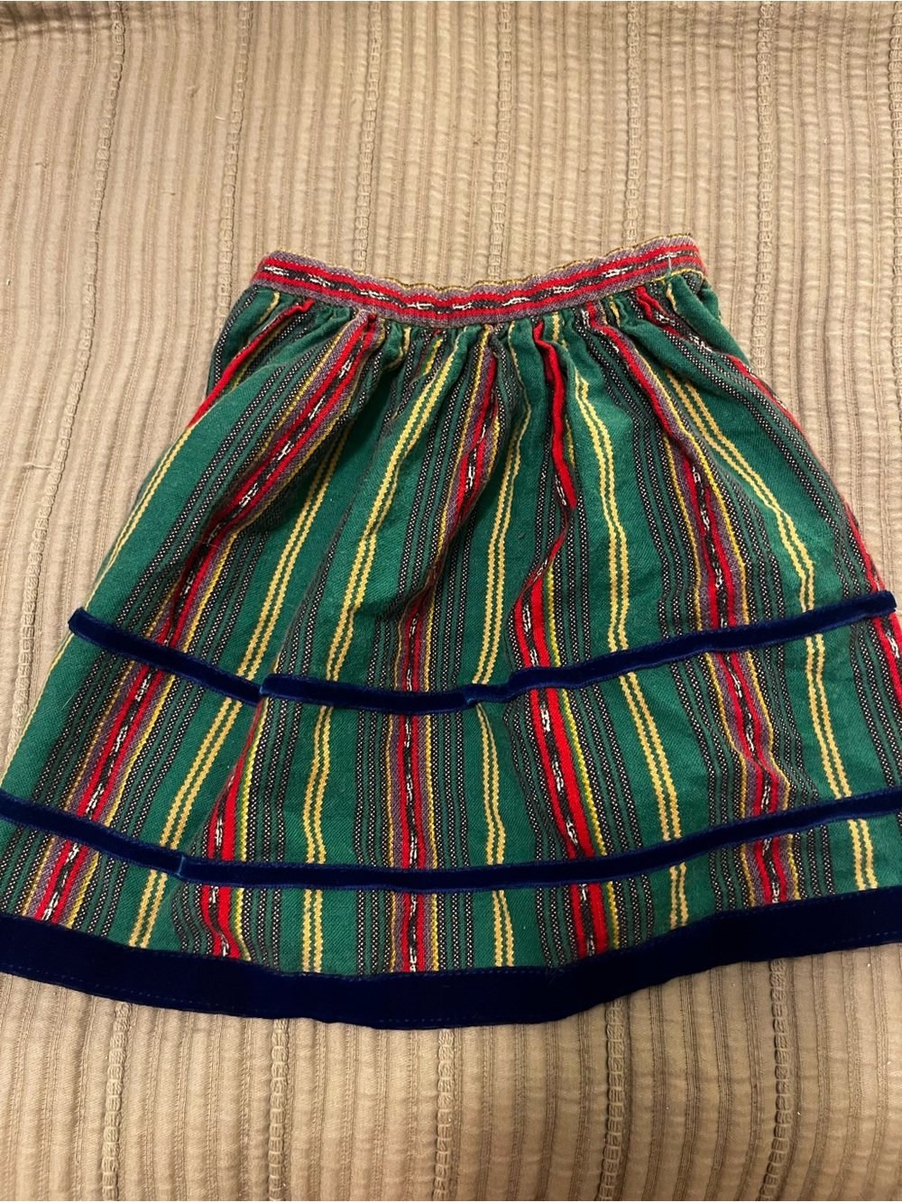 Vintage Guatemalan Woven Baby/Toddler Skirt Apron Green Velvet Trim Folk Art